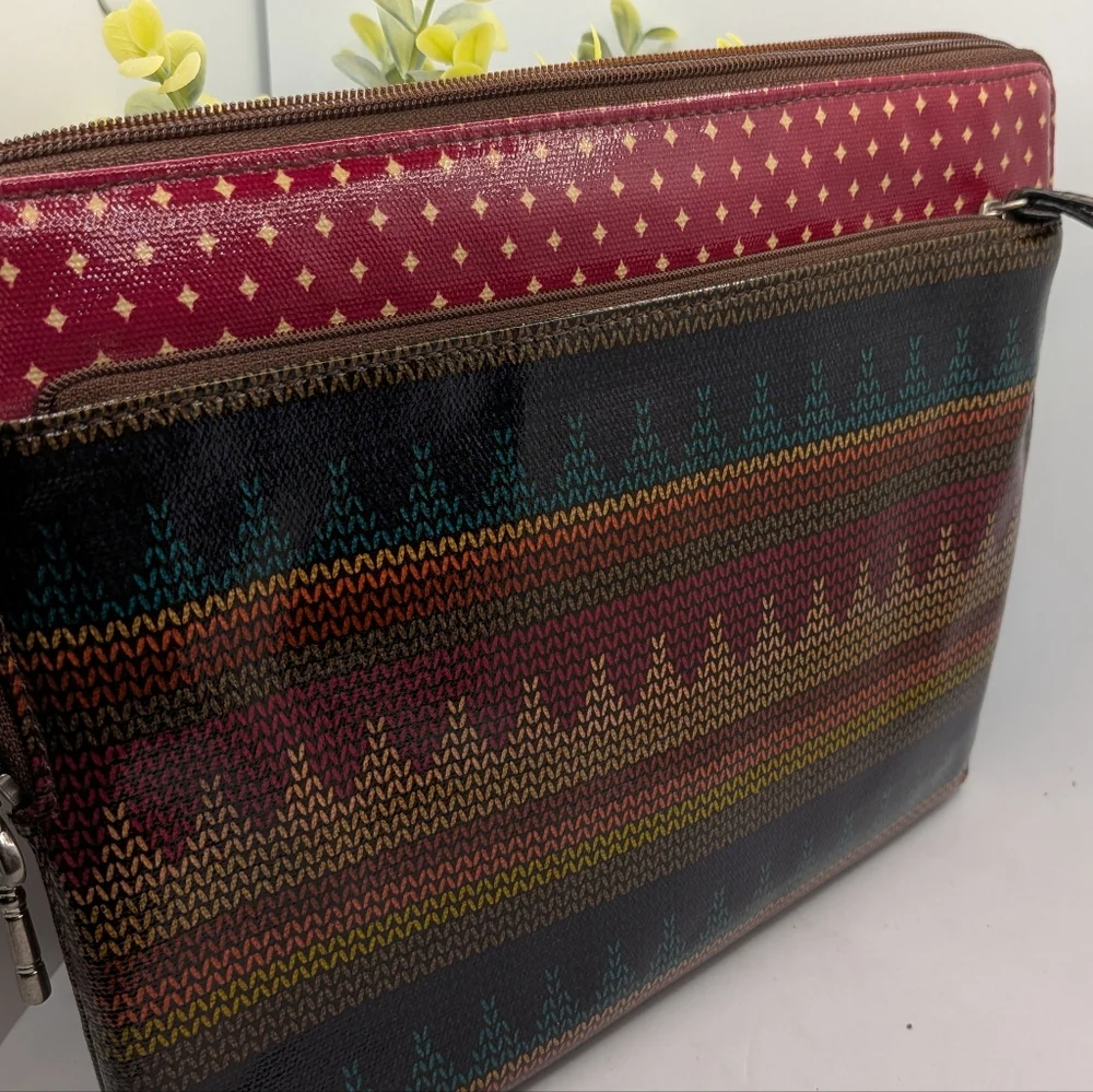 Fossil Key-Per‎ Coated Canvas Tech Sleeve Clutch Nordic Fair Isle Print Retro